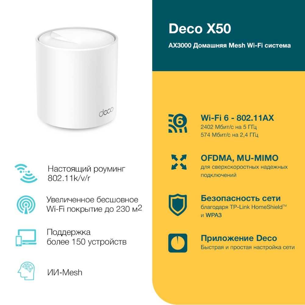 Роутер (Router) TP-Link Deco X50 (1 pack)/AX3000 Wi-Fi6 Home Mesh