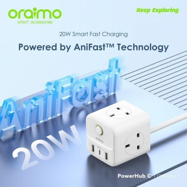 ORAIMO 6-в-1 многопортов смарт захранващ куб/20W бързо зареждане/1,5м