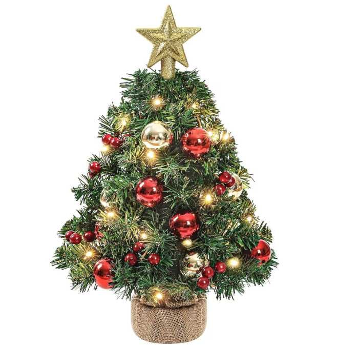 Brad miniatural Yorbay 40 cm, Globuri, Lumini LED și Telecomandă