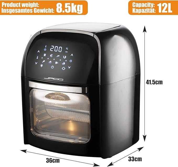 ago® XXXL 8-в-1 фритюрник с горещ въздух 12 L + 10 аксесоара - 1800 W