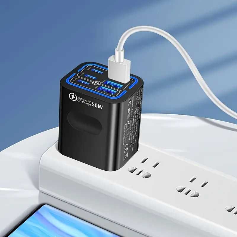 Шест-портови Бързи зарядни за телефон и таблет 50W/55W USB-A и Type C!