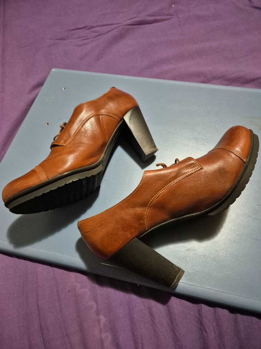 Pantofi dama, piele naturala, marime 41, maro, purtati o data