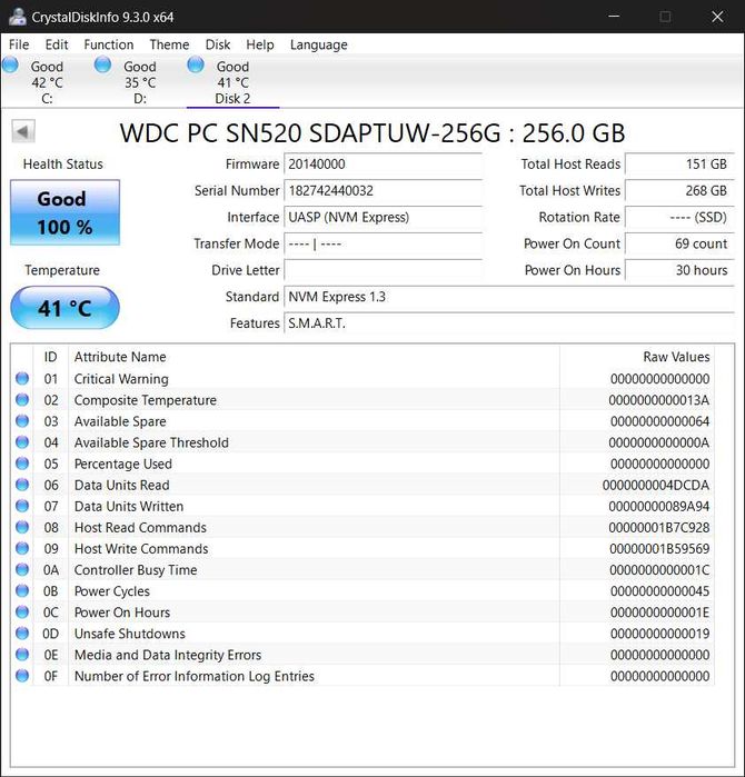 256GB SSD NVMe WD SN520 PCIe M.2 2230 dual key ( M / B+M )
