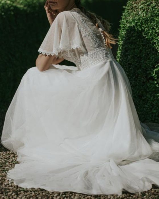 Rochie de mireasa A line cu mâneci detasabile