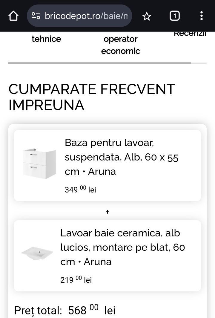 Baza pentru lavoar, suspendata, Alb, 60 x 55 cm • Aruna