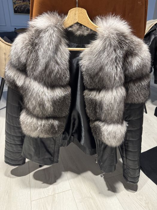 Geaca piele cu blana vulpe