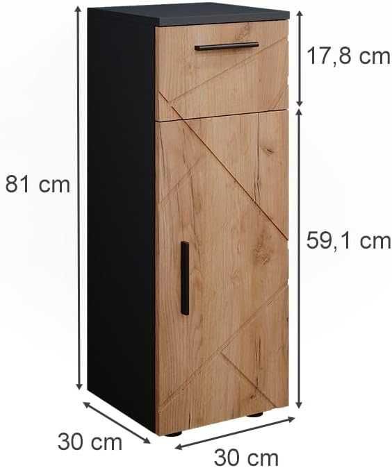 Шкаф за баня Vicco Midi, златен дъб / антрацит, Ирма, 30 x 81 x 30 см