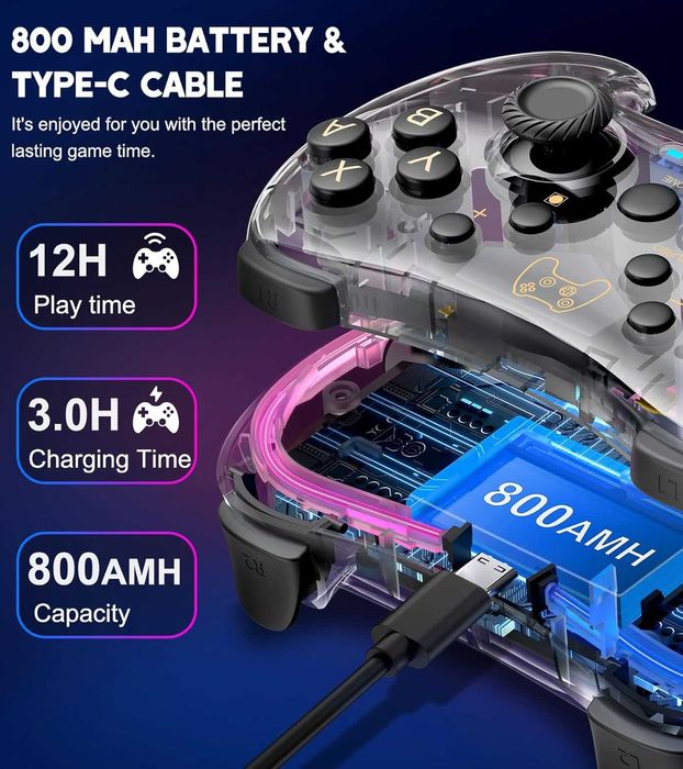 HASACOOL Wireless Controller Joystick Nintendo Switch RGB
