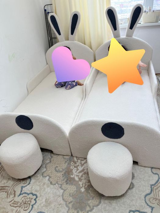 Детский кровать с пуфиком