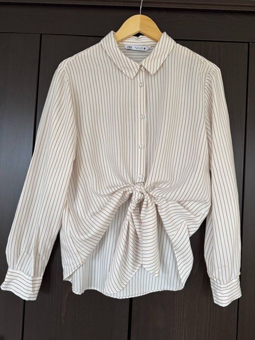 Риза ZARA, райе, възел, седефени копчета