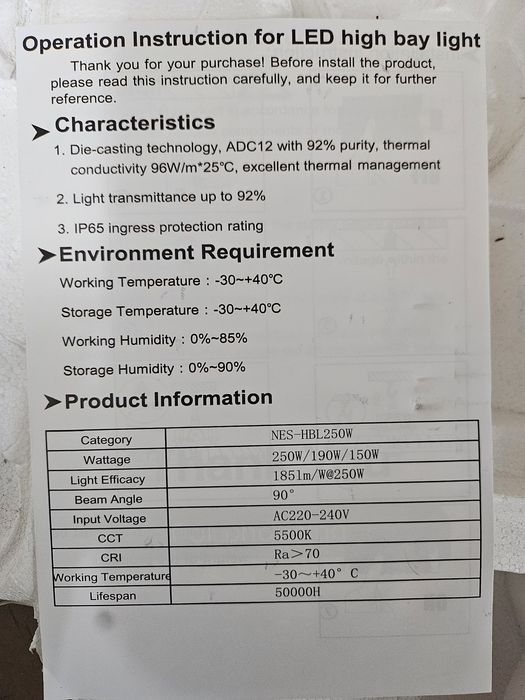Lampa led ufo industriala nouă 250 W