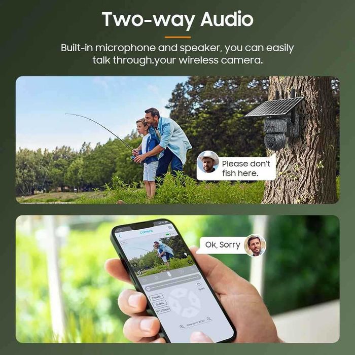 Соларна камера за наблюдение 6MP 4G PTZ PIR датчик 12X Zoom Нощно вижд