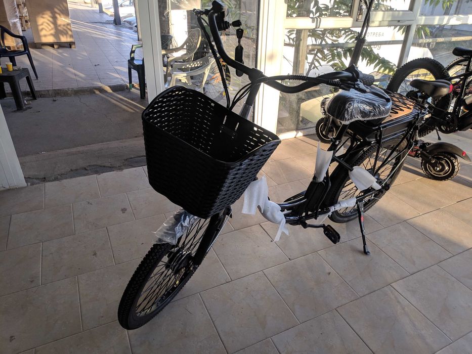 Електрически велосипед, колело с кош, Черен, 24 цола