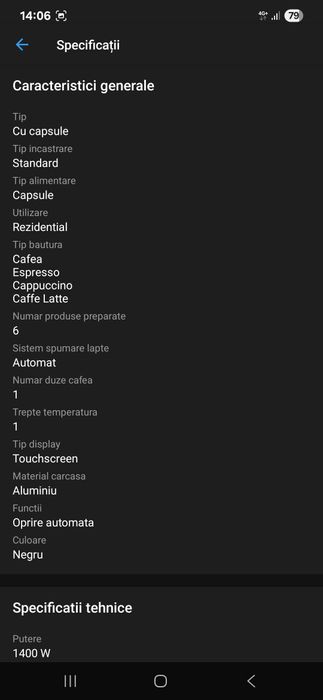 Espressor Nespresso Lattissima Pro EN 750.MB, 1400 W, Capsule, 19 bari
