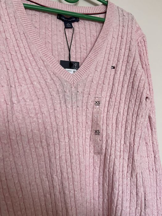 Pulover V neck pentru femei XS roz deschis slim fit  Tommy Hilfiger