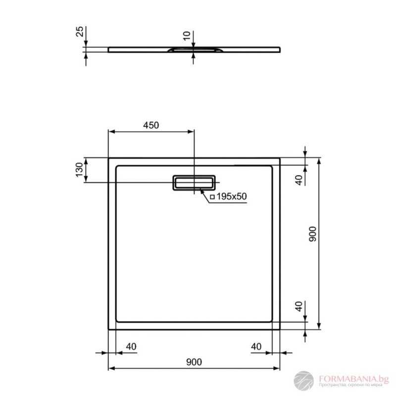 Ideal Standard - Квадратно поддушово корито 90x90 cm, черен мат