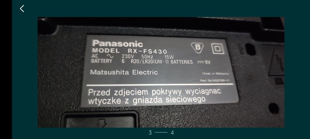 Radiocasetofon Panasonic model RX-FS430