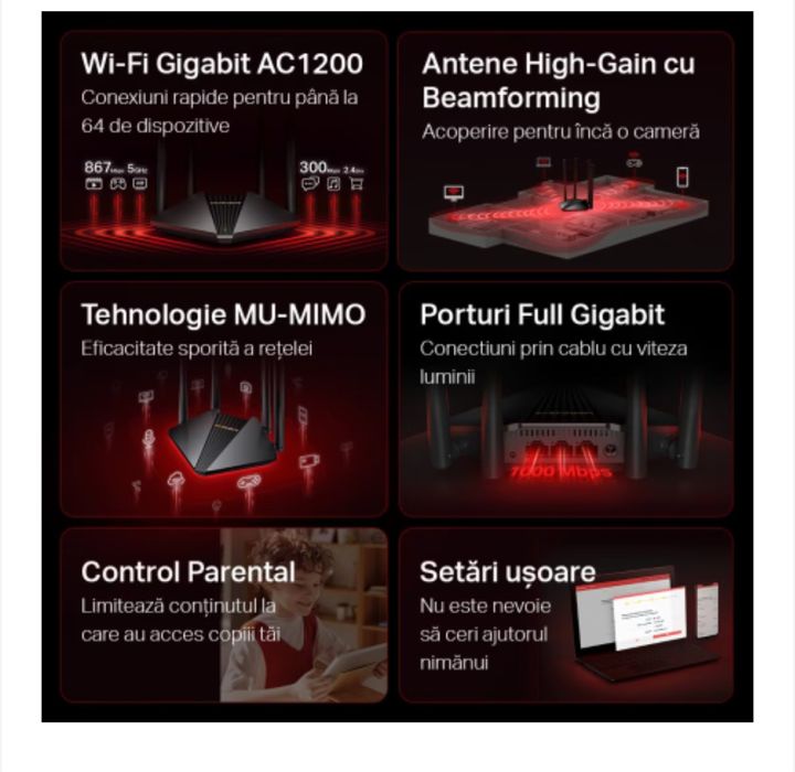 Router Mercusys Wireless 1200Mbps, 2 Porturi Lan Gigabit