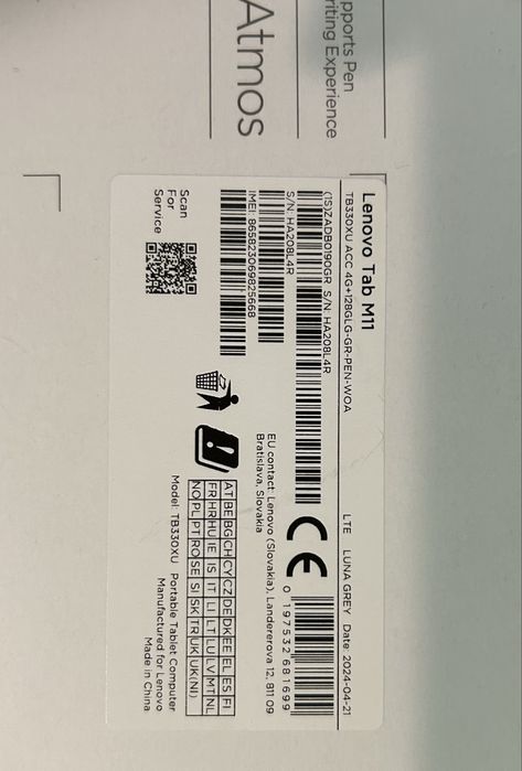 Tabletă Lenovo Tab M11, Octa-Core, 11” IPS, 4GB RAM 128 GB 4G