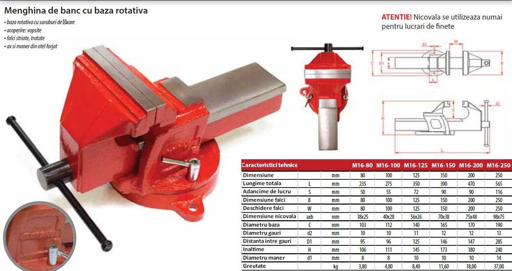 Menghina cu baza rotativa 80 mm 7722SQ, NOU, Transport GRATUIT