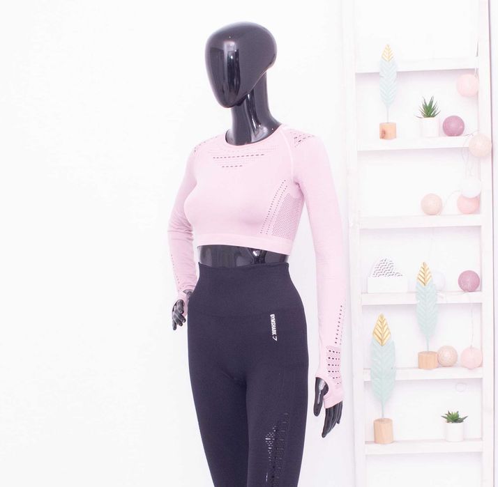 Gymshark оригинален розов кроп топ дълъг ръкав за фитнес S