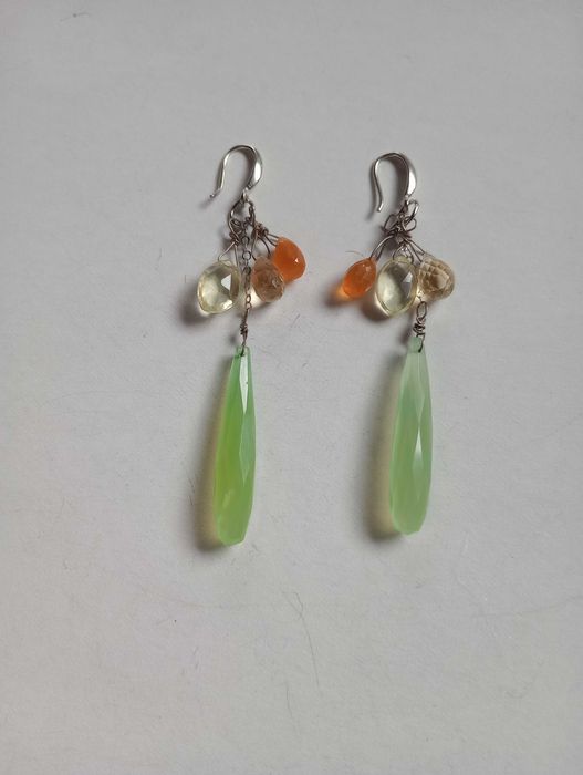 cercei argint si pietre semipretioase,calcedonii,citrin,carneol,quartz