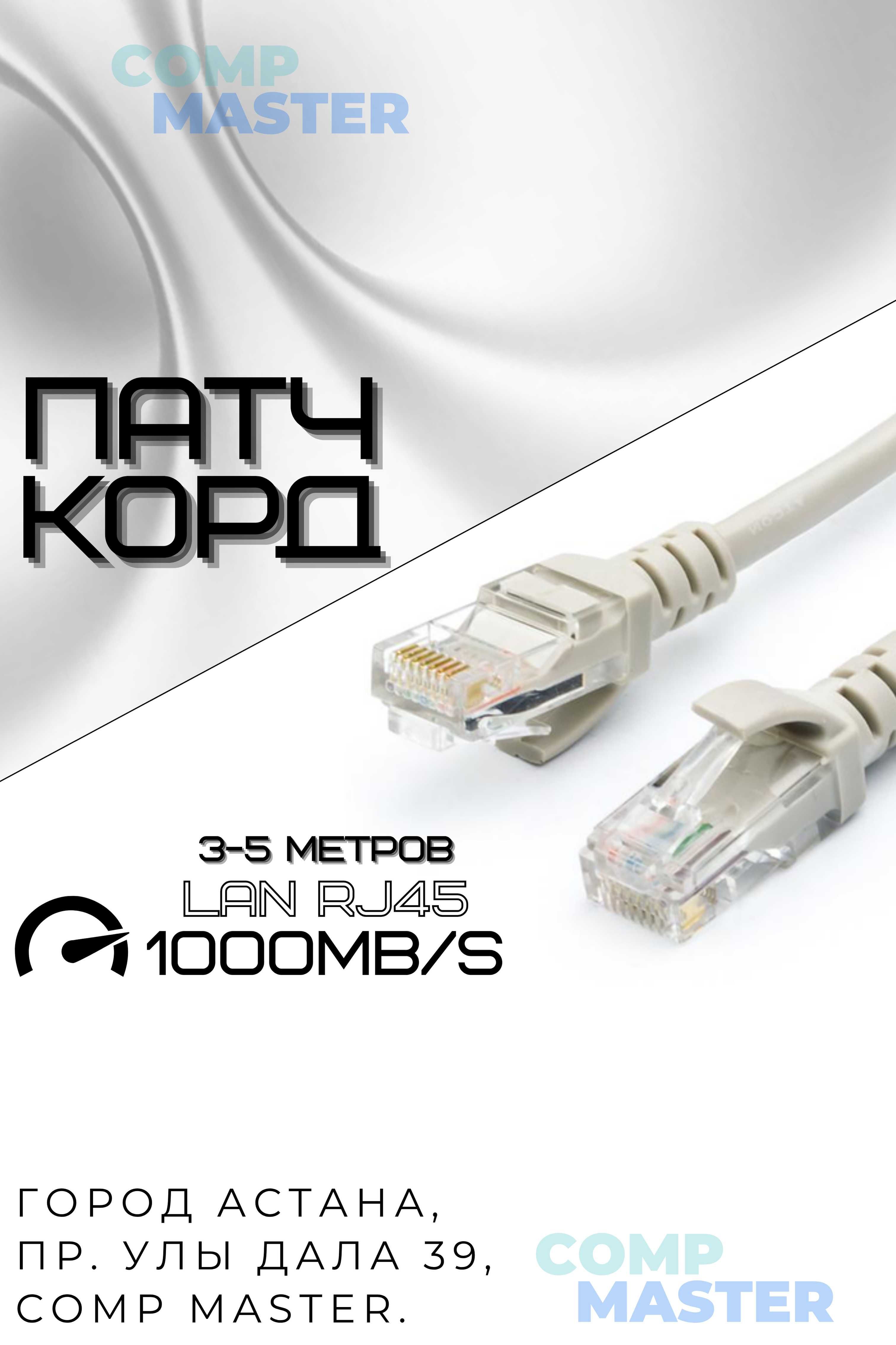 Патч-корд Lan Ethernet Интернет Патчкорд RJ45 кабель медь 1000мб 1гб