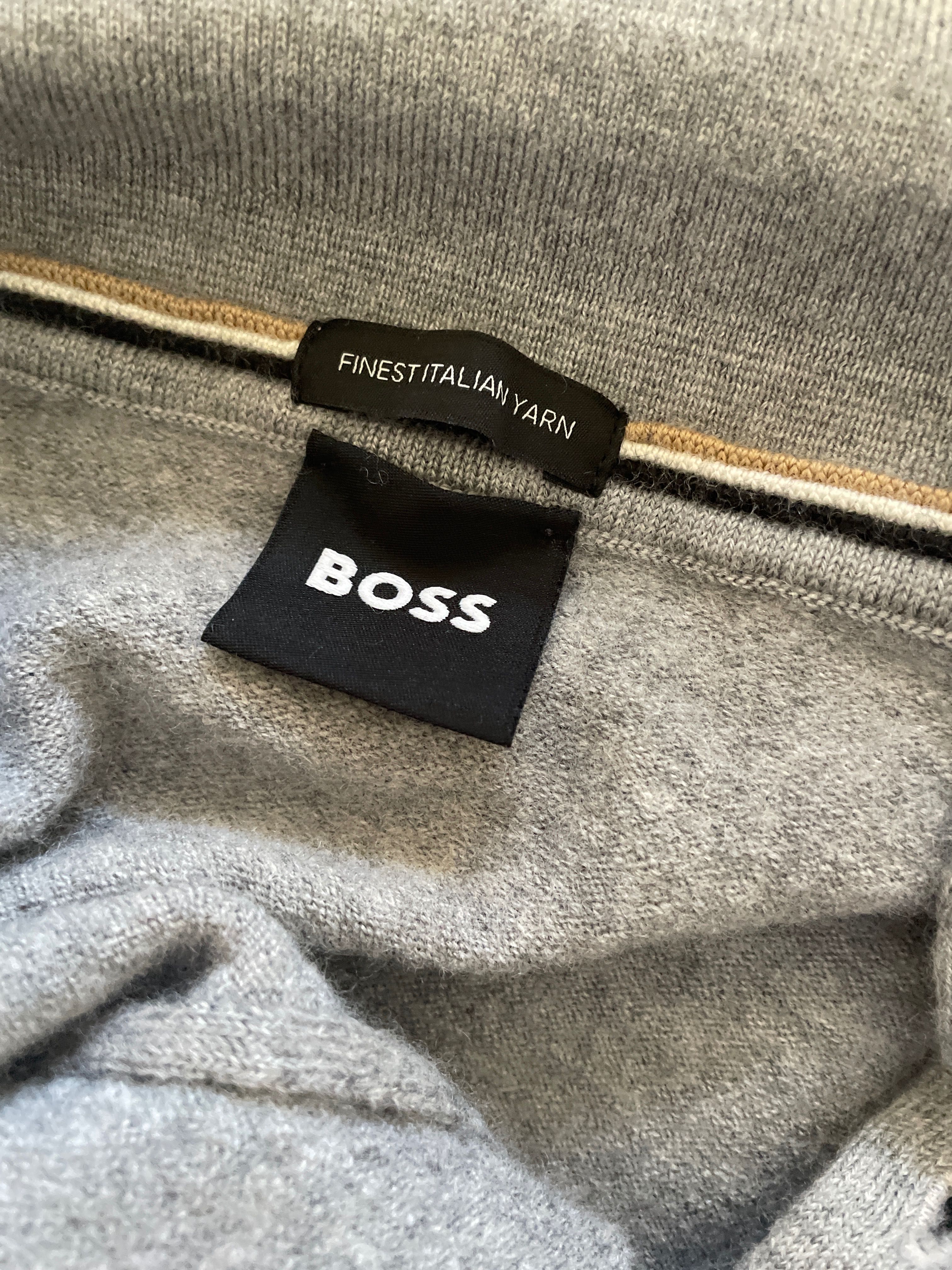 Серый шерстяной свитер поло Boss