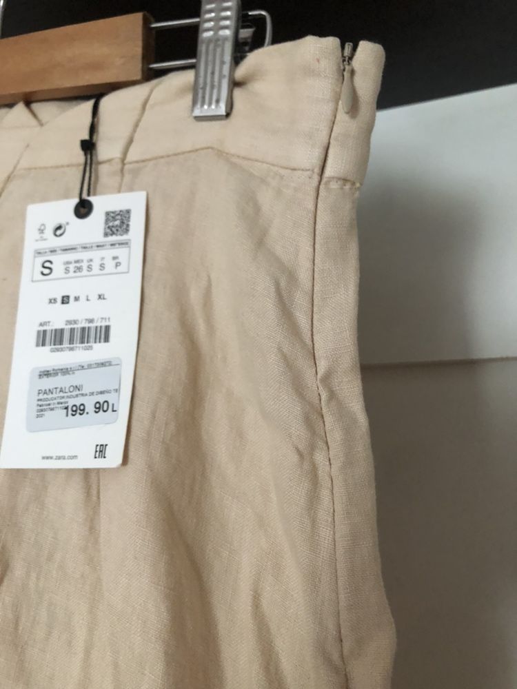 Pantaloni Zara din in, cu asimetrie