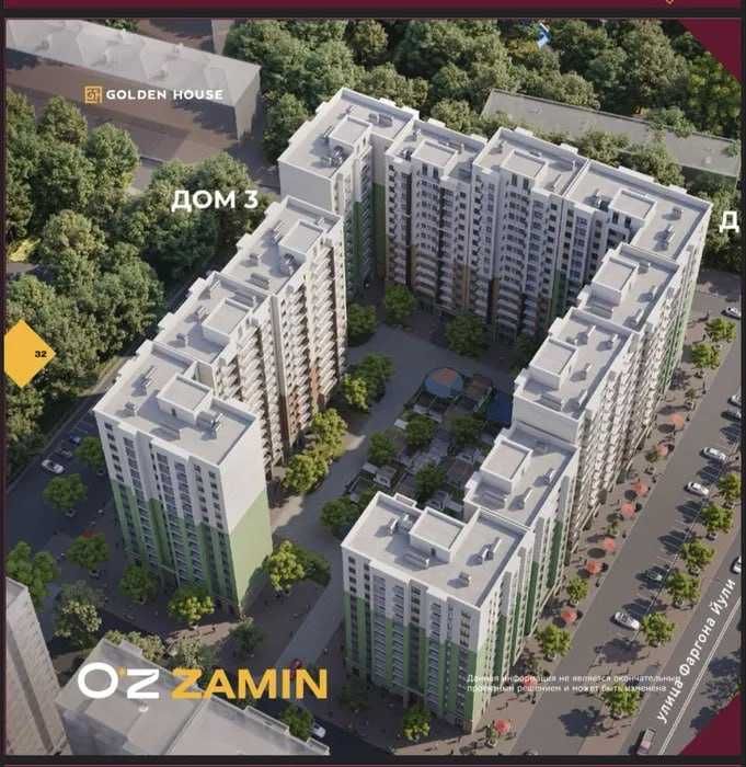 Oz Zamin Golden House, 2 комнатная 44м2 без ремонта, 1 линия