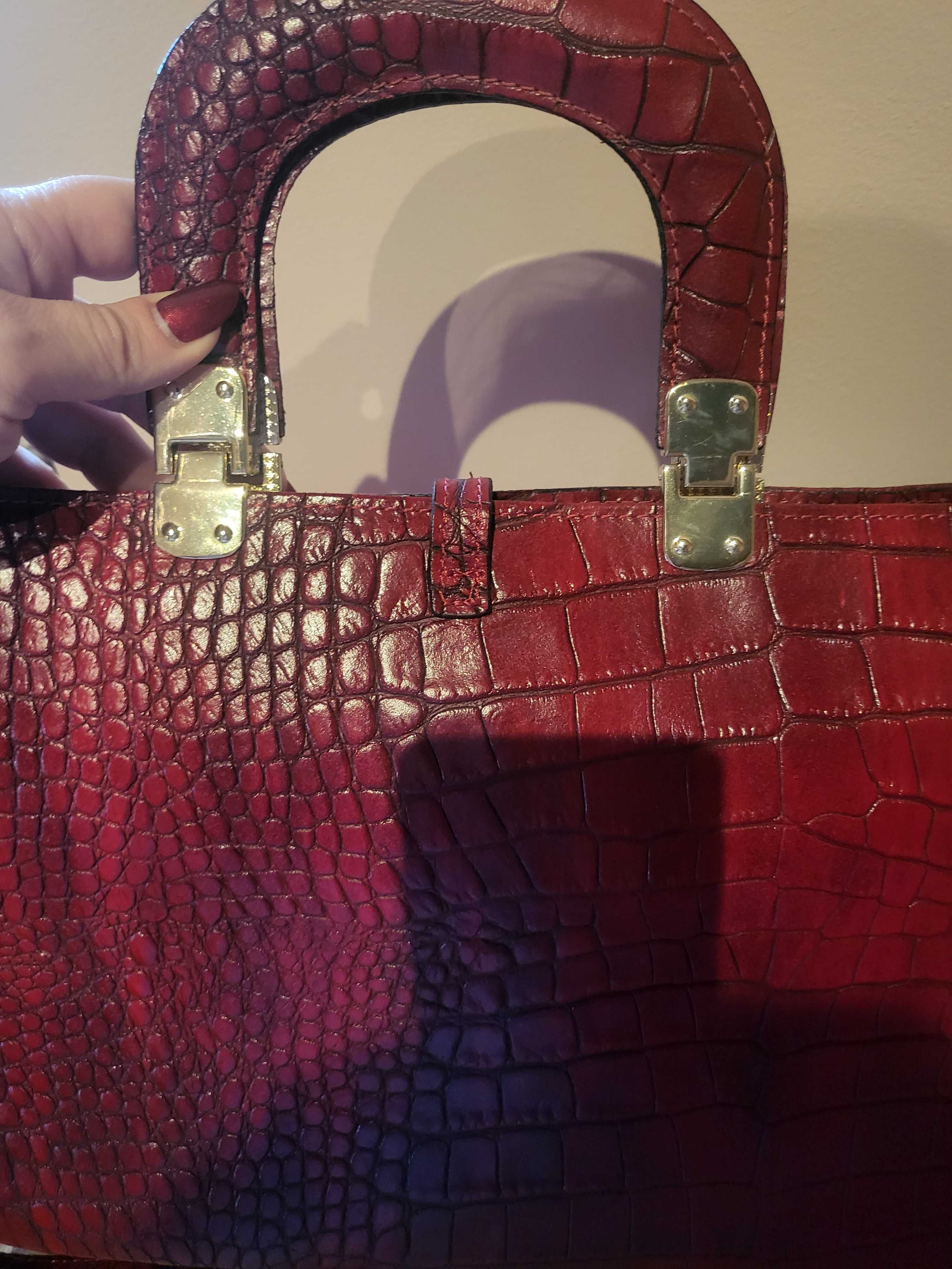 Geanta piele croco bordeaux