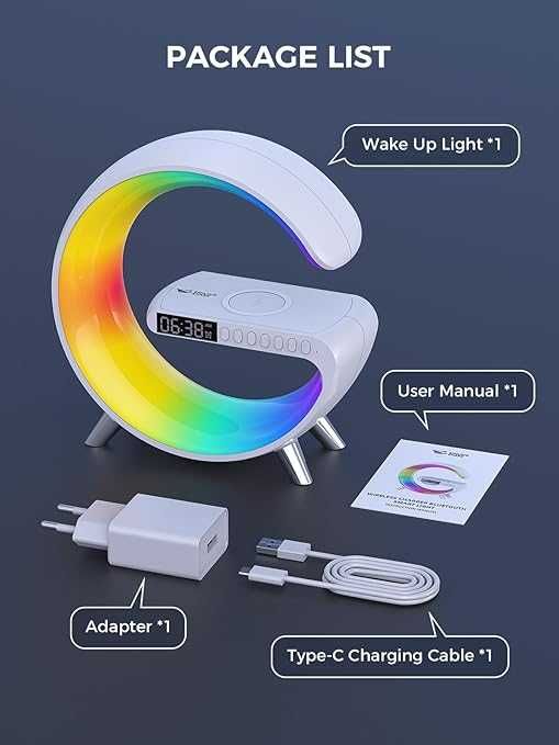 Ceas Lampa LED RGB cu incarcare Wireless, difuzor Bluetooth