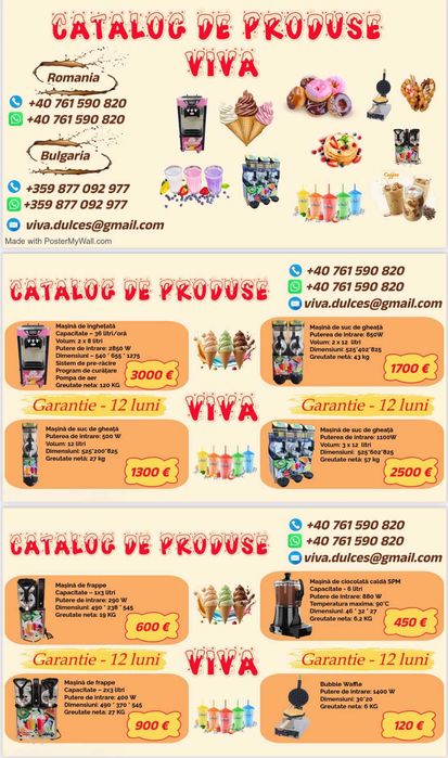 Mașini de înghețată Nou cu 1 an garanție 3000 €