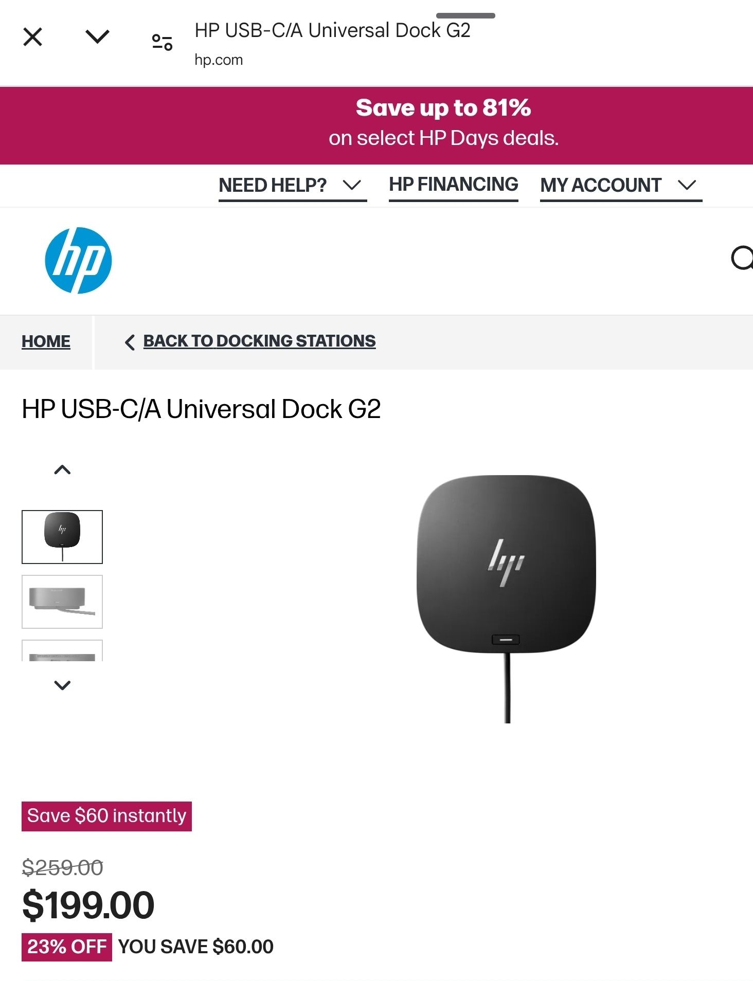 HP docking station G2