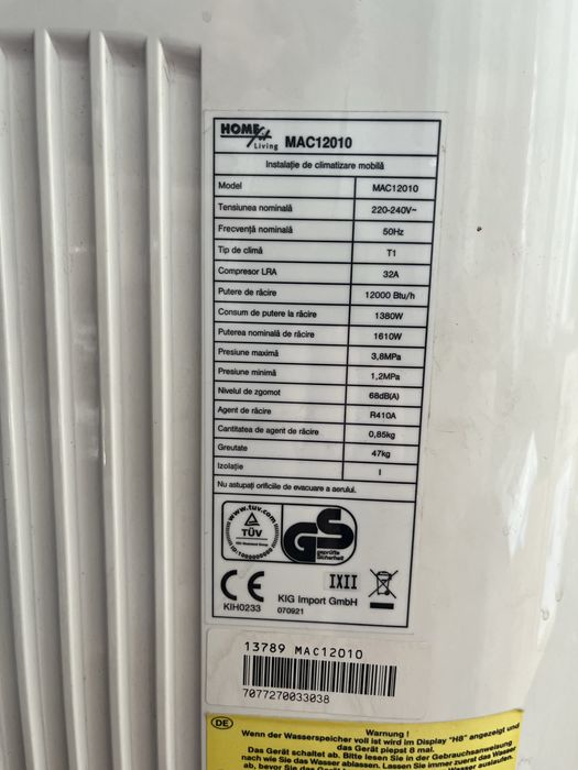 Aer conditionat portabil cu dezumidificator, 12.000 BTU.