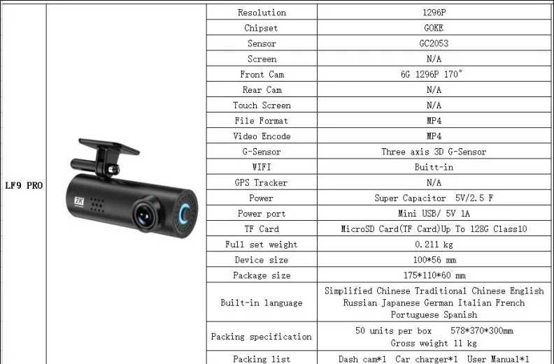 Камера видеорегистратор LF9 PRO Dash Cam 2K, Нощно, DVR, 64GB microSD