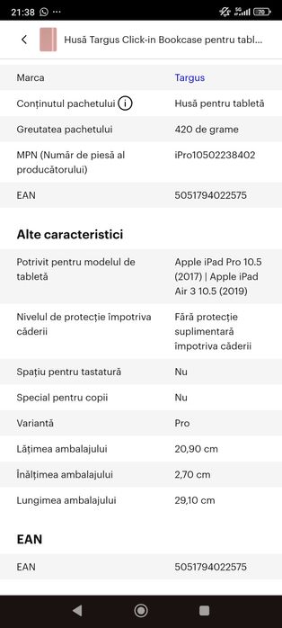 Husă Targus pentru tablete Apple iPad Air și iPad Pro (10,5 inci)
