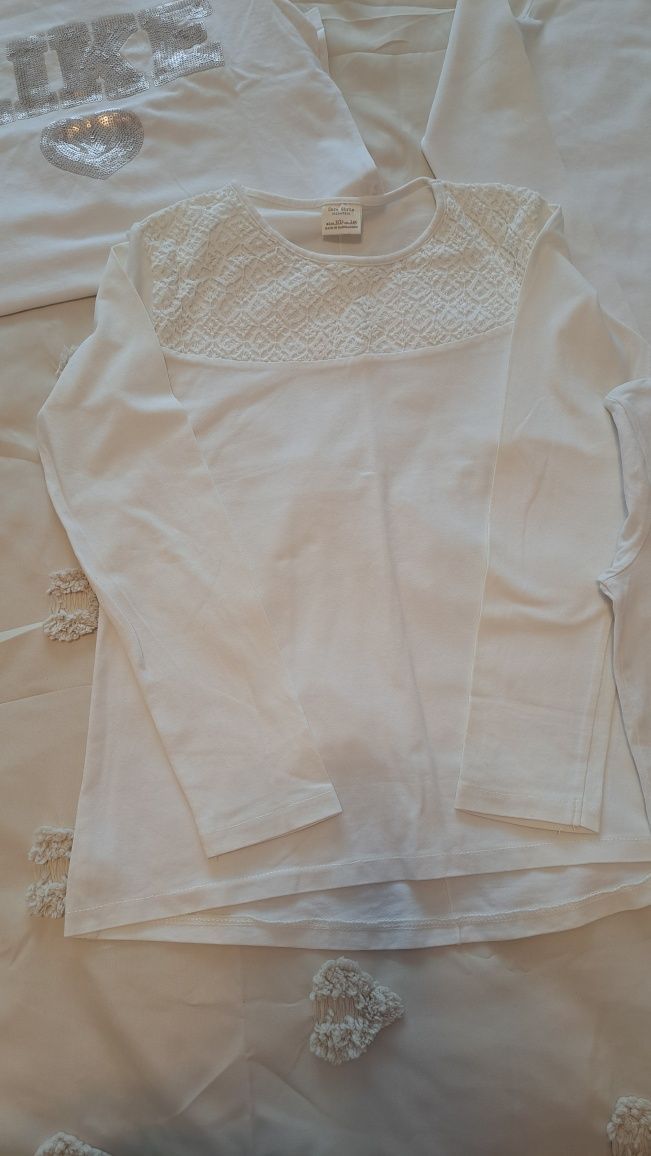 Bluze Tricouri cu maneca luna fetite 146 152 albe pt scoala zara H&M