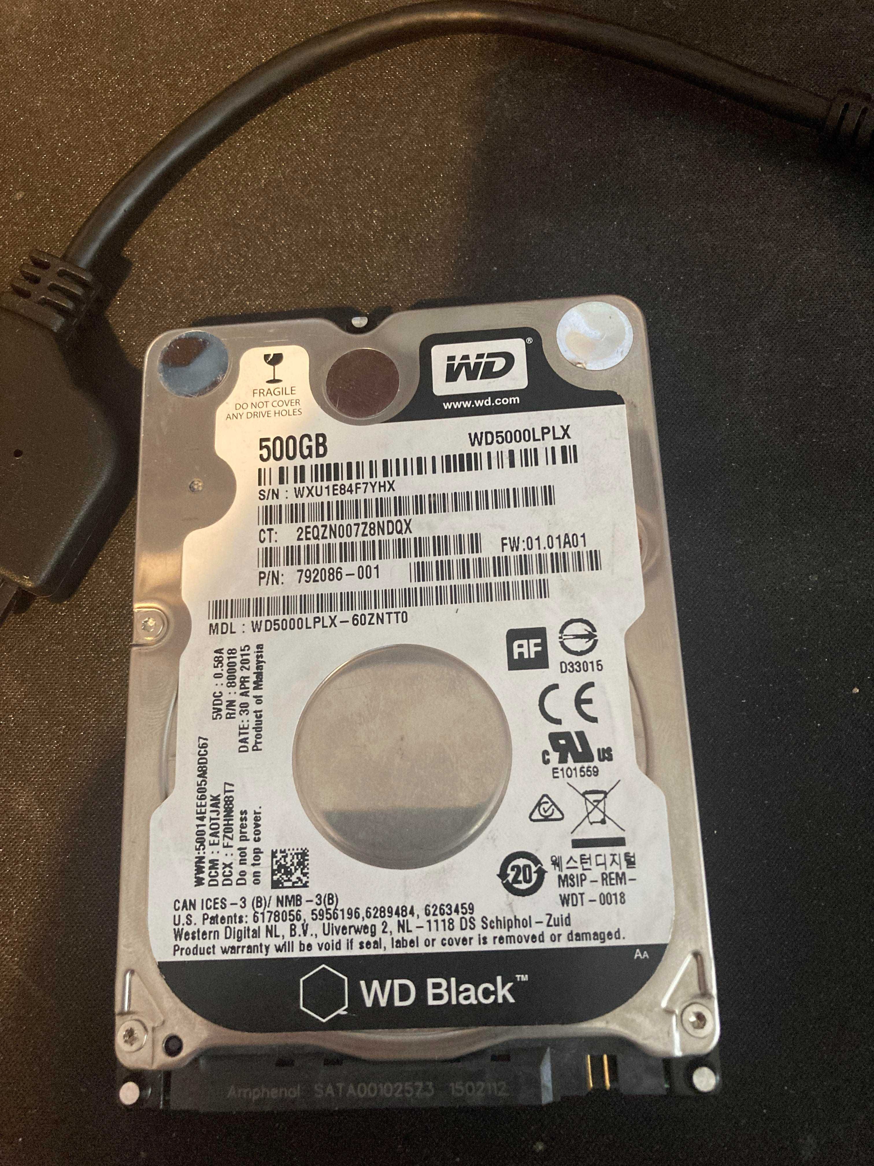 WD Black WD5000LPLX 500GB, 7200rpm, SATA 3 + adaptor USB 3.0