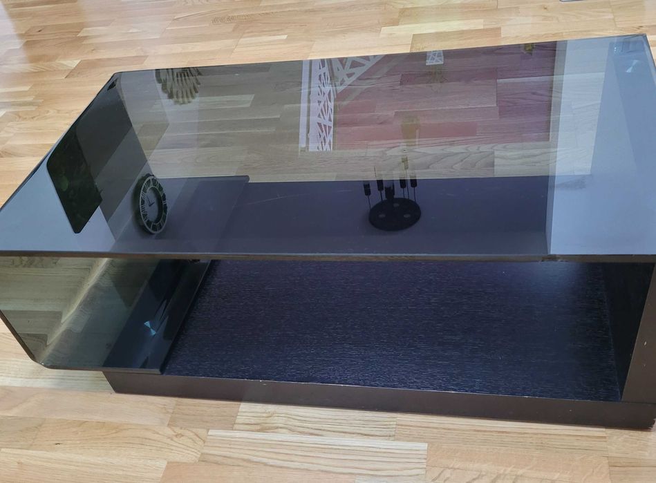 Masuta cafea sticla si lemn wenge