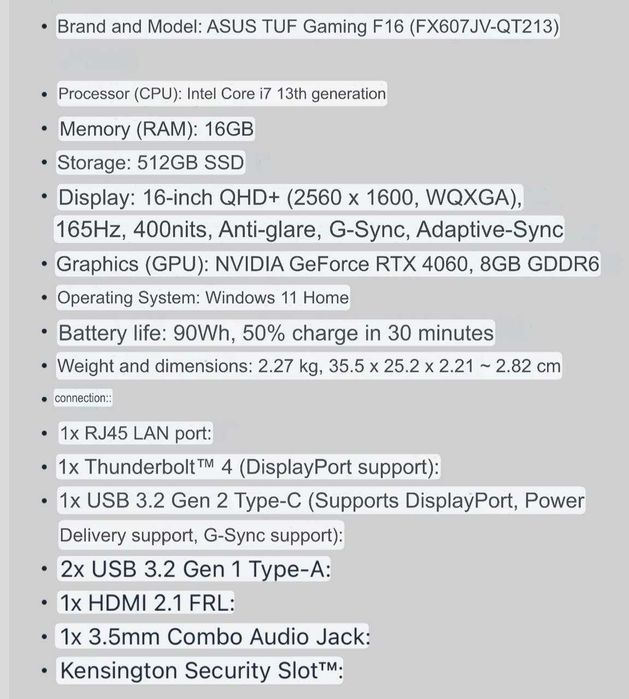 Игровой ноутбук в идеальном состояние ASUS TUF F16 RTX 4060