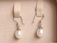 Cercei Perle Naturale Albe 8-8.5 mm, Formă Lacrimă, Aur alb 14K (585)