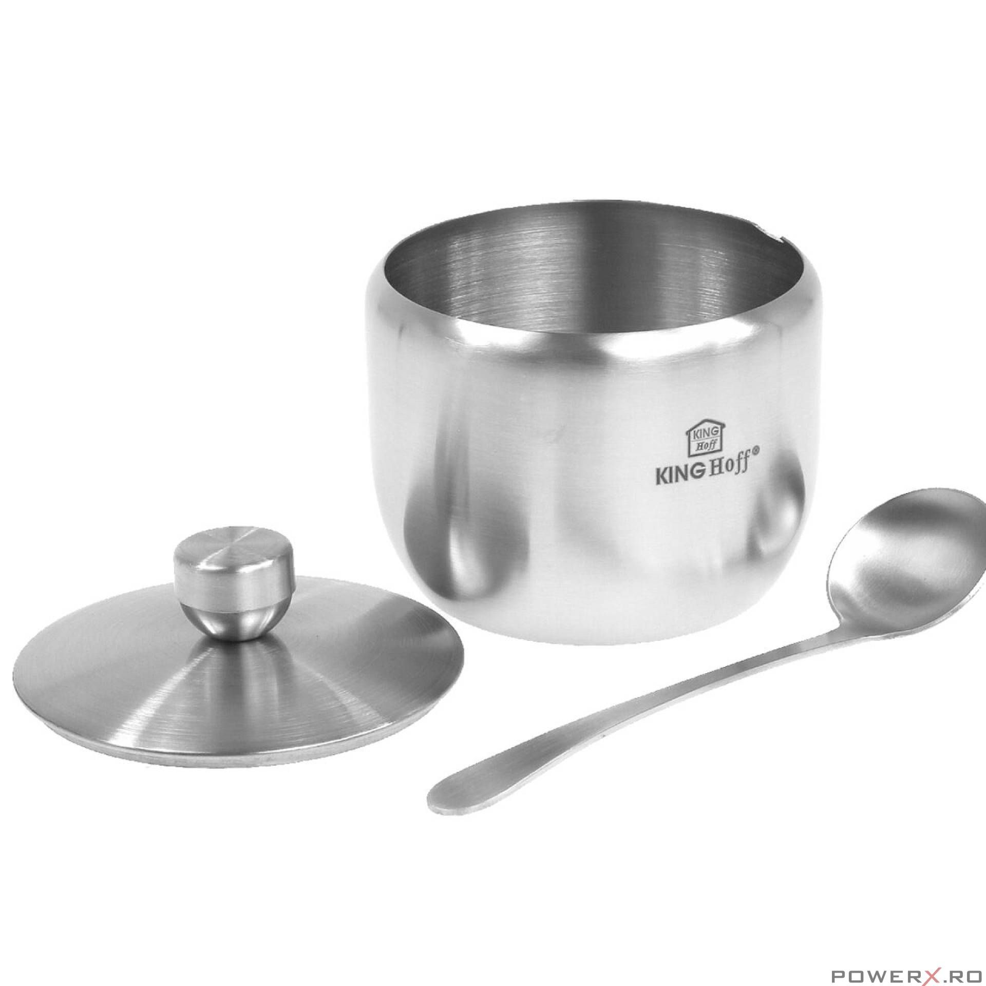 Recipient pentru zahar, condimente, sosuri, cu lingura si capac, inox,