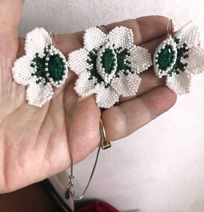 Colier si cercei handmade cu accesorii dec argint