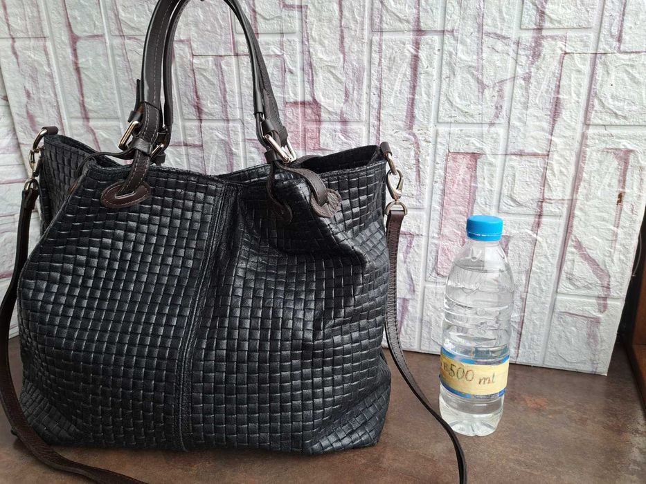 дамска чанта,Chiara Canotti,черна кожена торба-естествена кожа