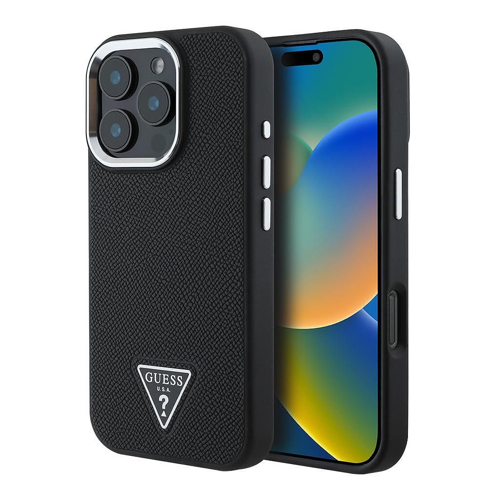 Guess grained triangle magsafe кейс за iphone 16 pro – черен