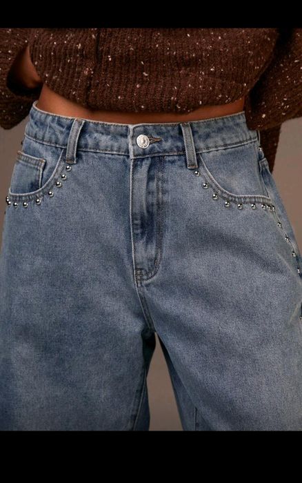 Широки дамски дънки с капси boyfriend