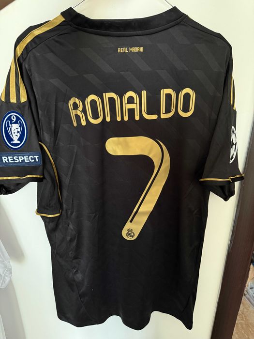 Tricou Ronaldo Real Madrid 2012 away negru fotbal badge-uri champions
