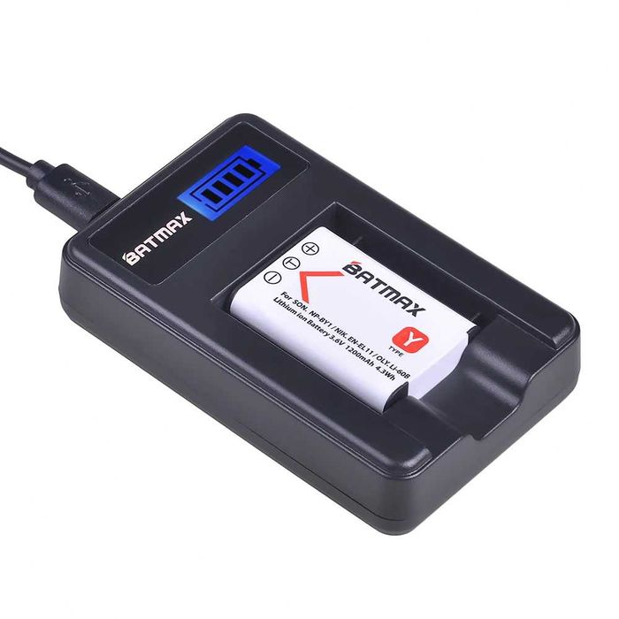 Set 2 acumulatori NP-BY1 + incarcator Sony NP-BY1 Nikon EN-EL11 LI-60B