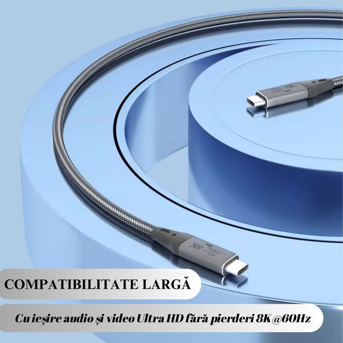 Cablu date USB cu Incarcare Rapida, 1,8 m, USB-C la USB-C, 8K 60Hz